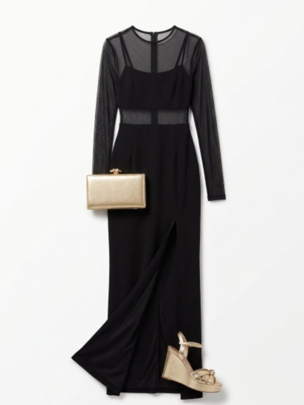 NEW Adrianna Papell Long Sleeve Knit Crepe Mesh Illusion Column Gown size 10 &16